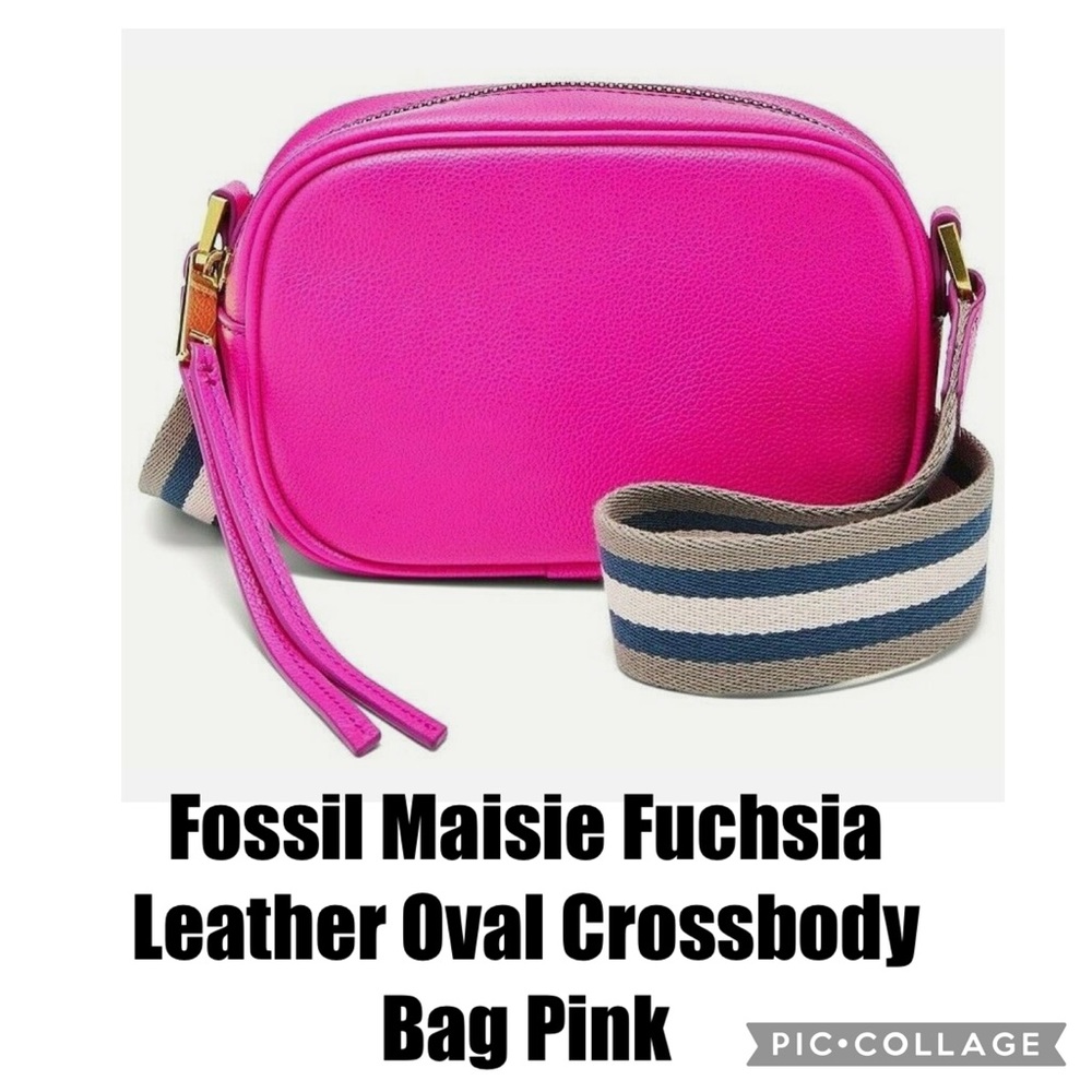 FINAL SALE Fossil Maisie Fuchsia Leather Oval Crossbody Bag Pink